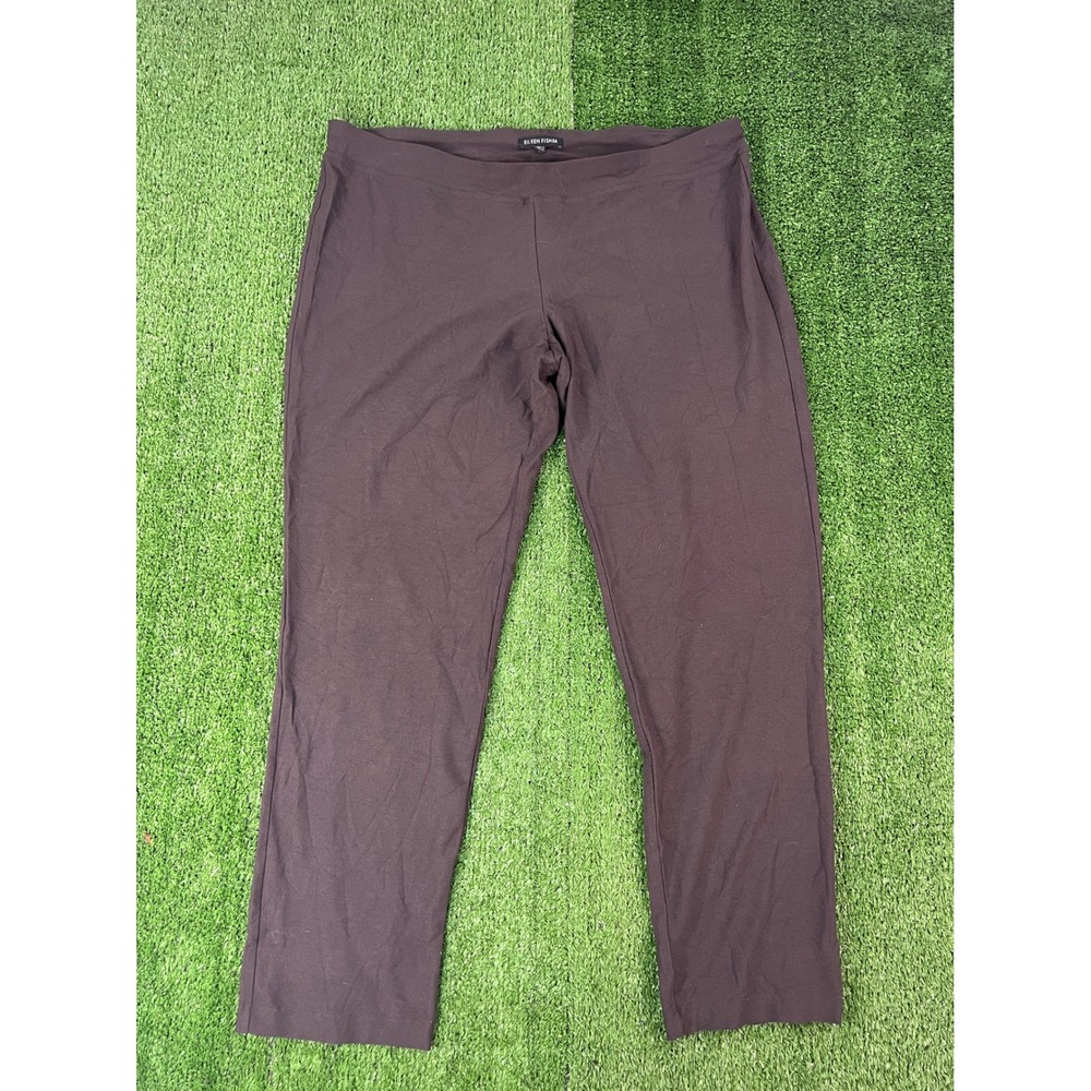 Eileen Fisher Womens L Charcoal Gray Stretch Viscose Jersey Slim Straight Pants